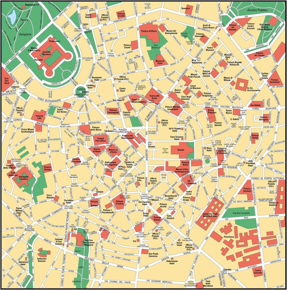 miláno taliansko city center mapu