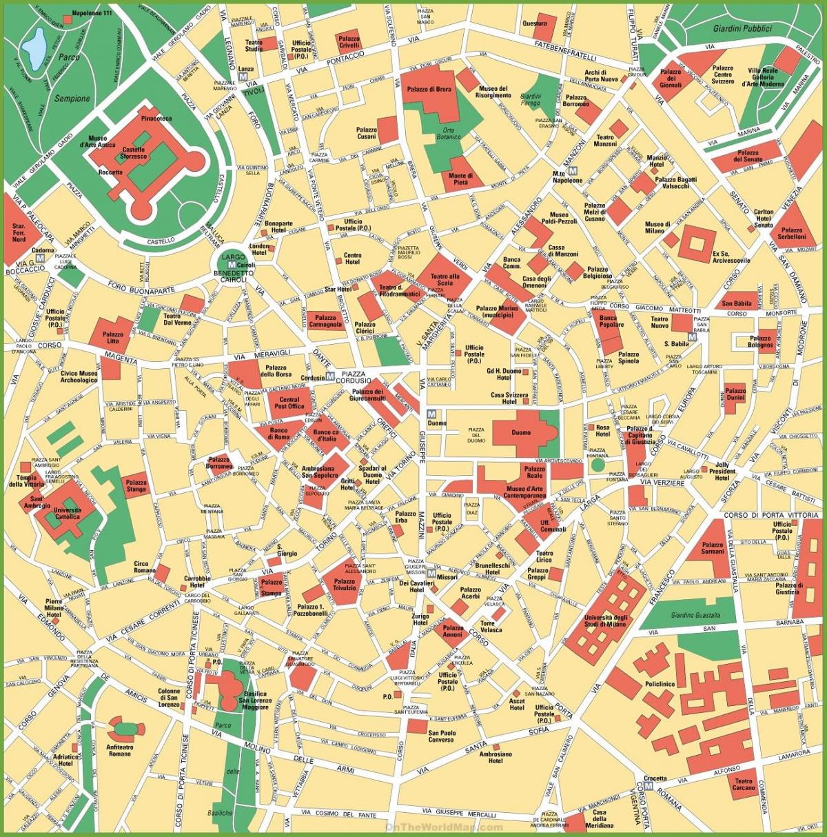 mesto mapu miláno, taliansko