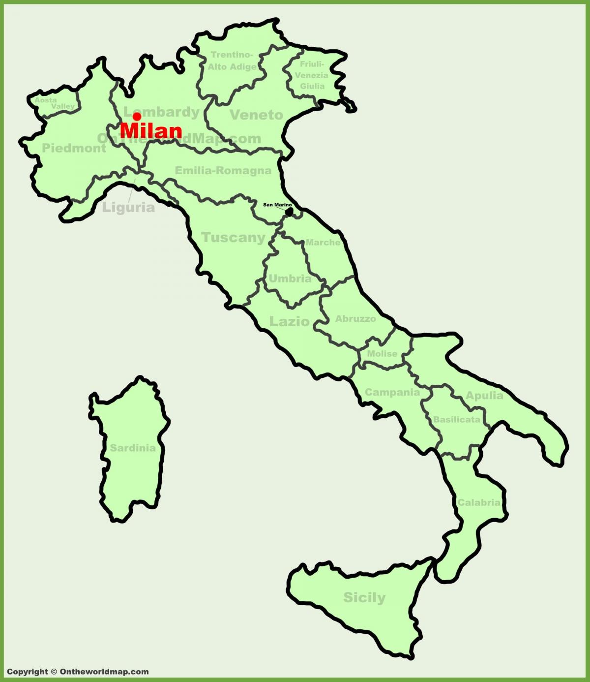 mapa talianska ukazuje milan