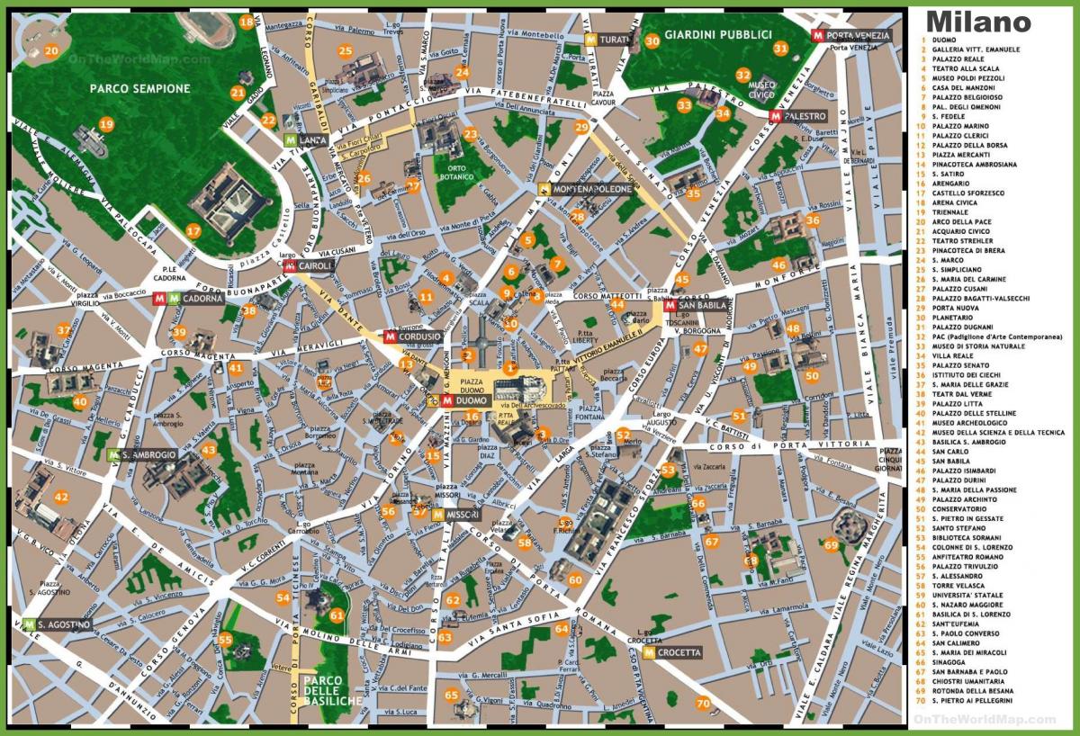 mapu miláno taliansko turistické atrakcie